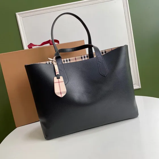 Burberry Haymarket Check Tote Bag Beige Brown Black Tote Bag