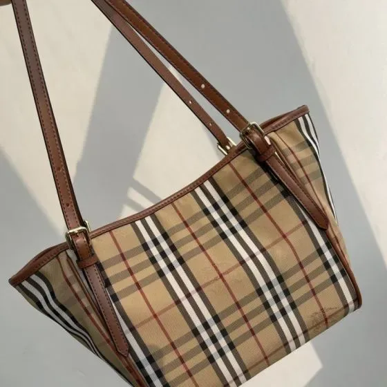 Burberry Vintage Check Tote Bag Beige Brown Tote Bag