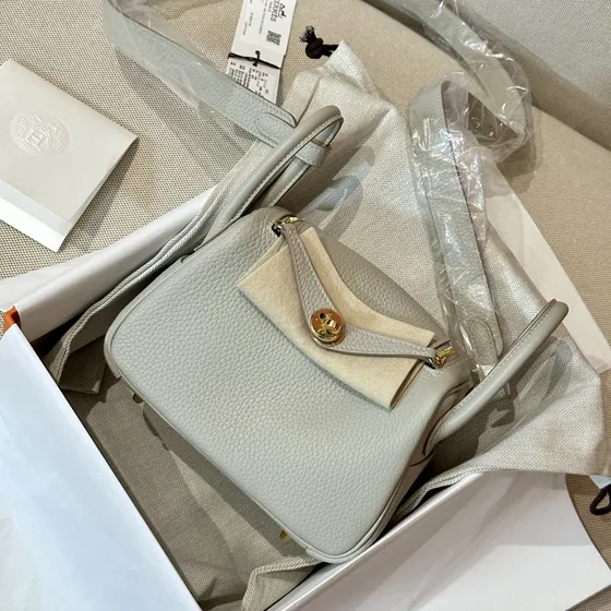 Hermes Mini Lindy Pearl Grey Shoulder Bag