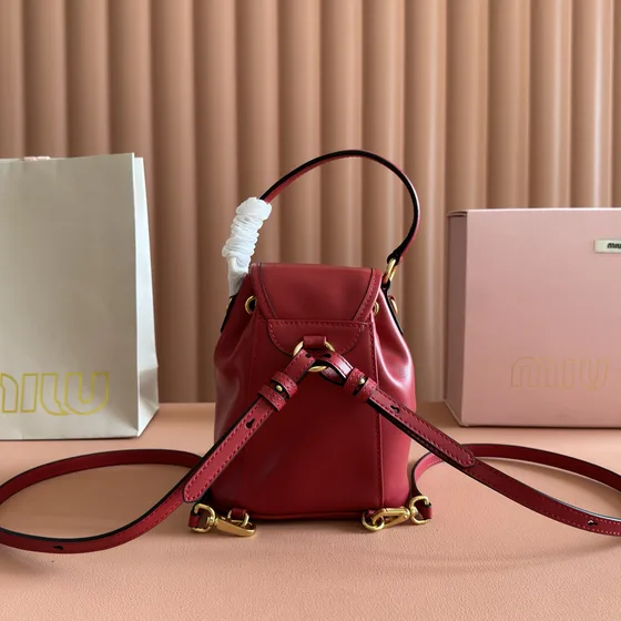Miu Miu Leather Bucket Backpack Red Backpack