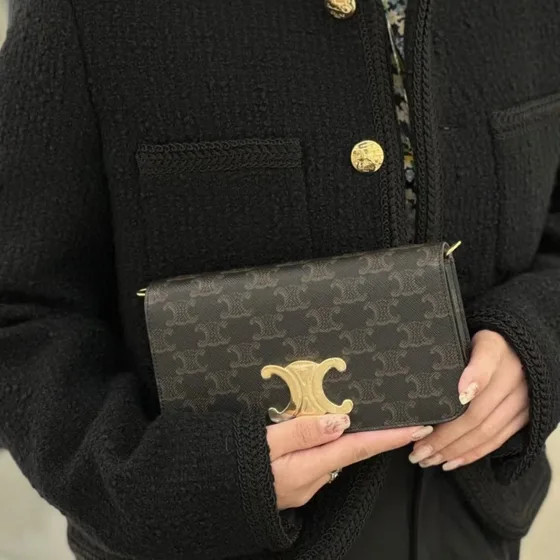Celine Triomphe Leinwand Chain Schultertasche Schwarz Schultertasche