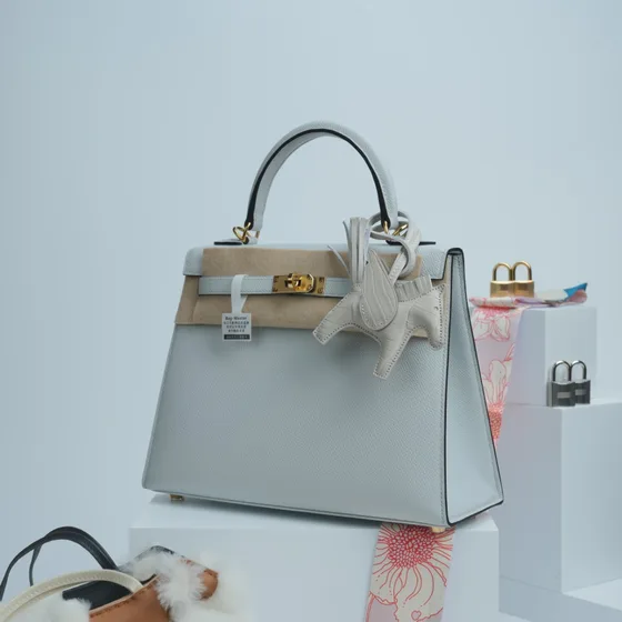 Hermes Kelly 25 Pale Blå/Grå 25cm Tophåndtag