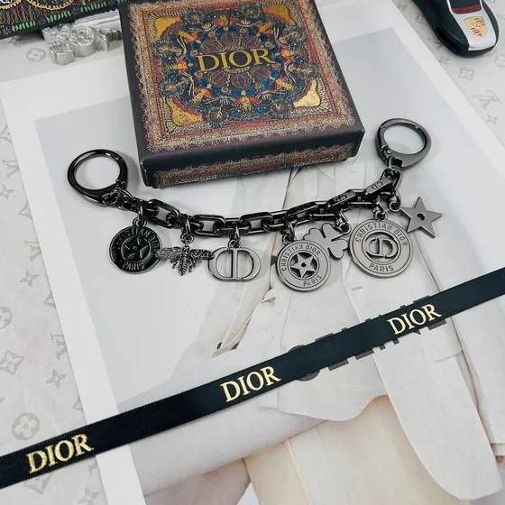 Dior Lucky Badge Bag Charm Chain Black Pouch