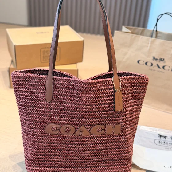 Coach Straw Tote Bag Dusty Rose Tote Bag