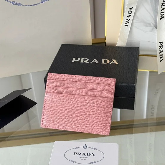 Prada Saffiano Metal Logo Card Holder Rosa Card Holder