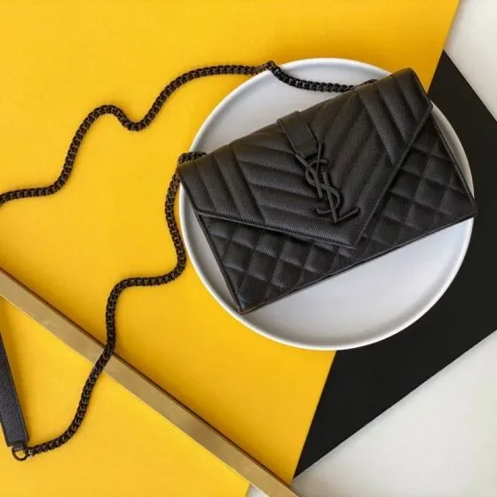 YSL Cassandre Envelope Chain Tegnebog Sort Woc