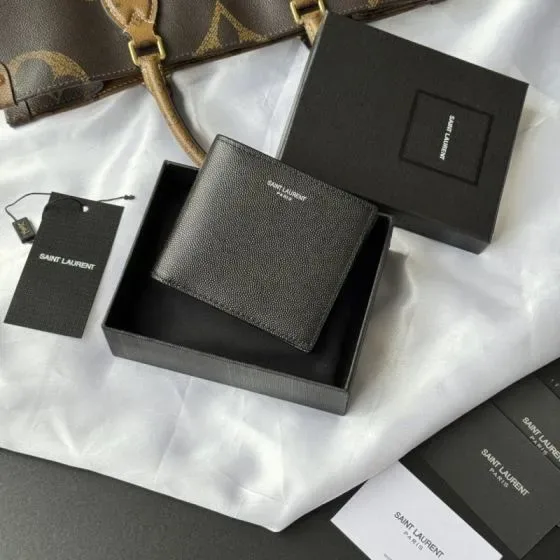 YSL Paris East West Bifold Wallet Black Wallet
