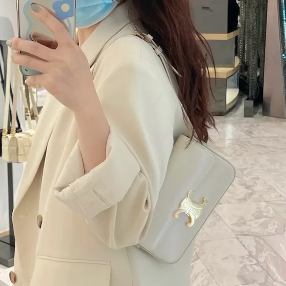 Celine Triomphe Long Schoudertas Wit Schoudertas