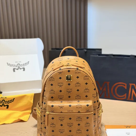 MCM Stark Visetos Sac à dos Cognac Marron Sac à dos