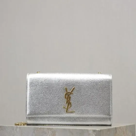 YSL Cassandre Chain Wallet Silver Woc