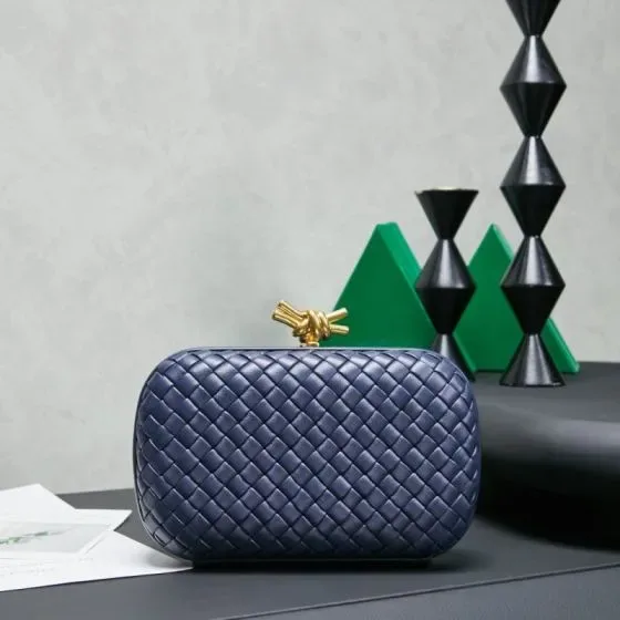 Bottega Veneta Intreccio Knot Clutch Navy Blue Clutch