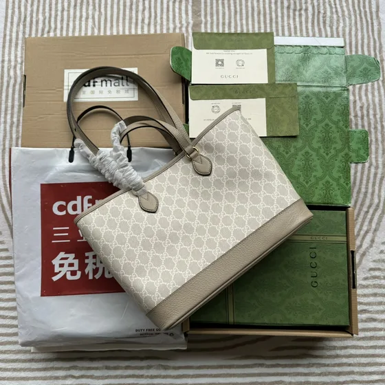 Gucci Ophidia Gg Medium Tote Beige Shoppertasketur