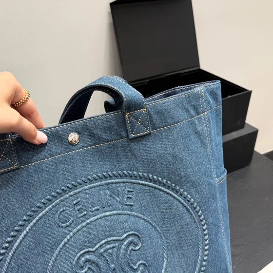 Celine Triomphe Large Cabas Tote Denim Biru Tote Bag
