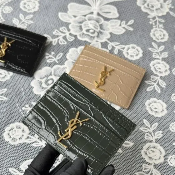 YSL Cassandre Matelass Card Holder Dark Green Card Holder