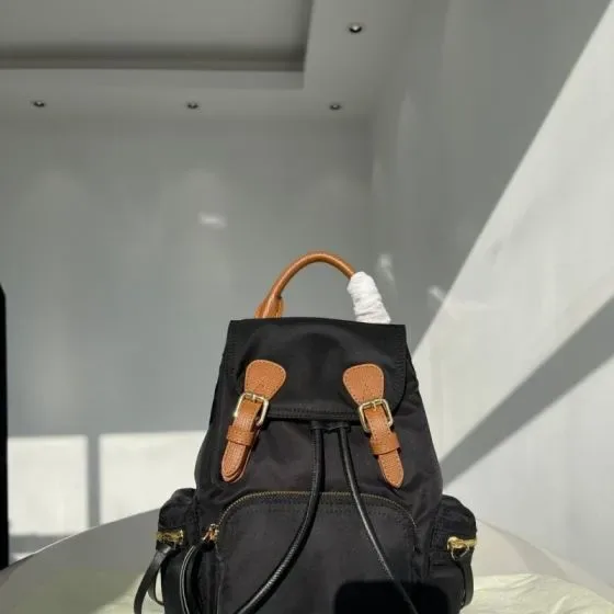 Burberry Medium Nylon Rucksack Backpack Black With Brown Trim Backpack