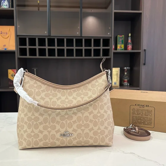 Coach Laurel Skulderveske Brun/Sort Signature Coated Lerret Skulderveske