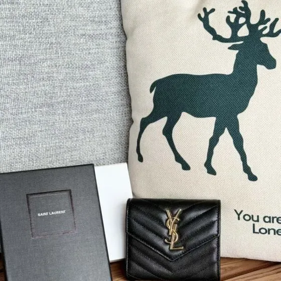 YSL Cassandre Matelass Compact Envelope Wallet Black Wallet