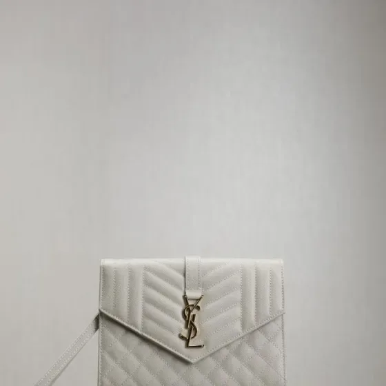 YSL Cassandre Matelass Envelope Pouch With Strap White Crossbody