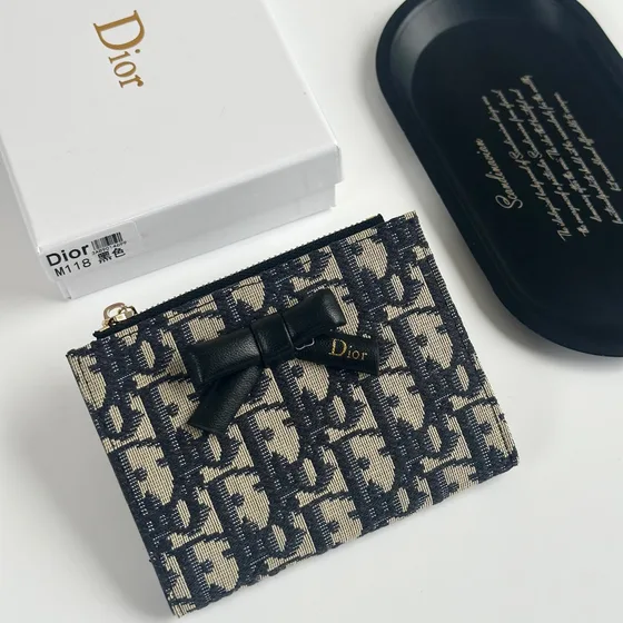 Dior Oblique Bow Zip Card Holder Beige And Sort Card Holder