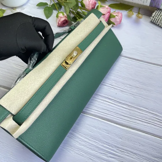 Hermes Kelly Cut Green Clutch