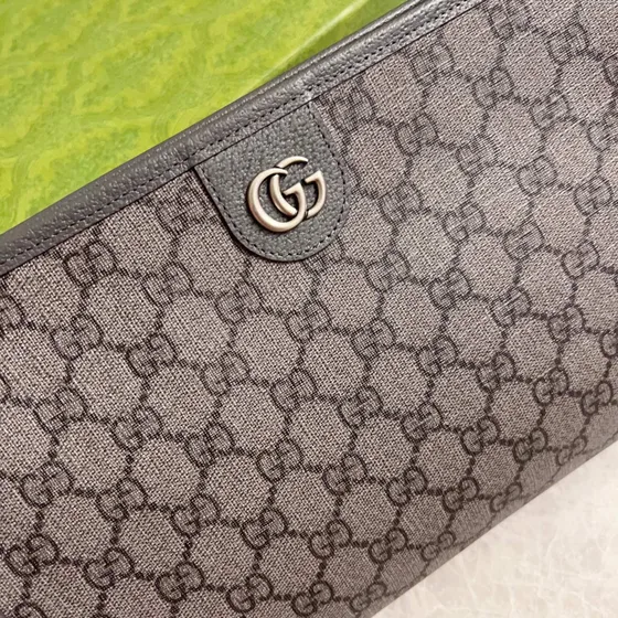Gucci Gg Supreme Etui With Shoulder Strap Grå/Sort Etui