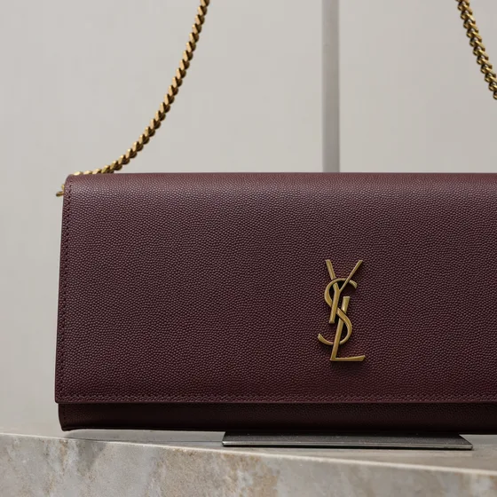 YSL Cassandre Chain Wallet Burgundy Woc