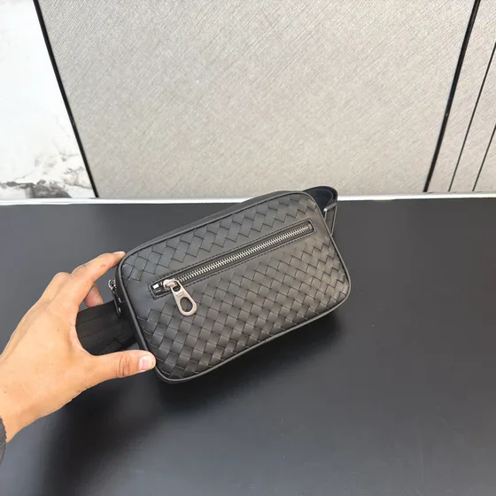 Bottega Veneta Intrecciato Leather Belt Bag Dark Grey Belt Bag