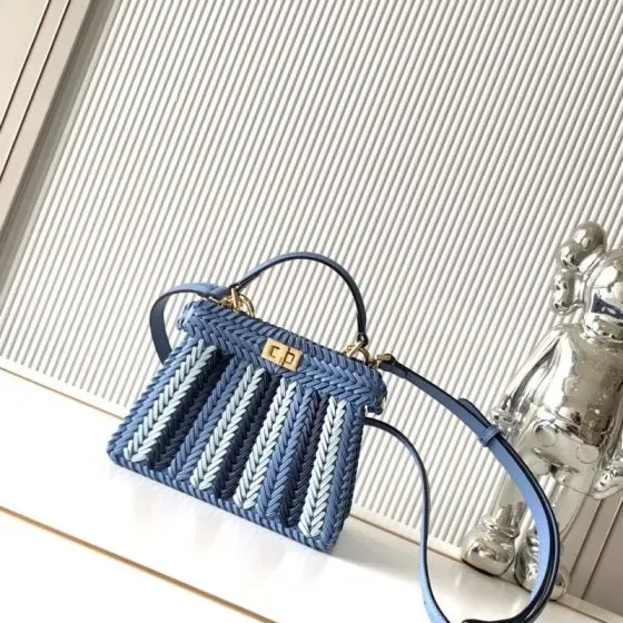Fendi Peekaboo Iseeu Petite Woven Bag Light Blue Top Handle