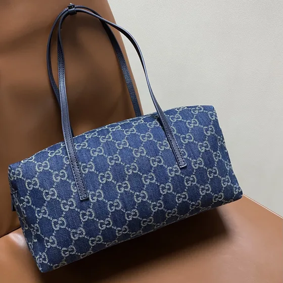 Gucci Melrose Boston Denim Blå 29cm Tophåndtak