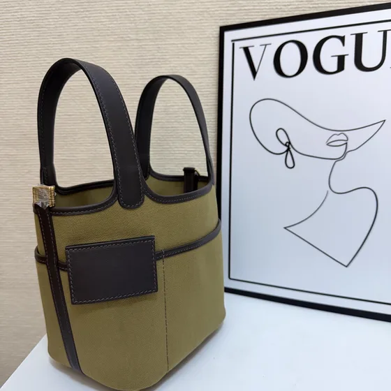 Hermes Cargo Picotin Lock Khaki/Dark Coklat Top Handle