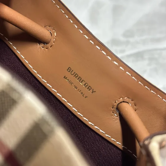 Burberry Haymarket Check Crossbody Bag Beige Plaid With Brown Trim Crossbody