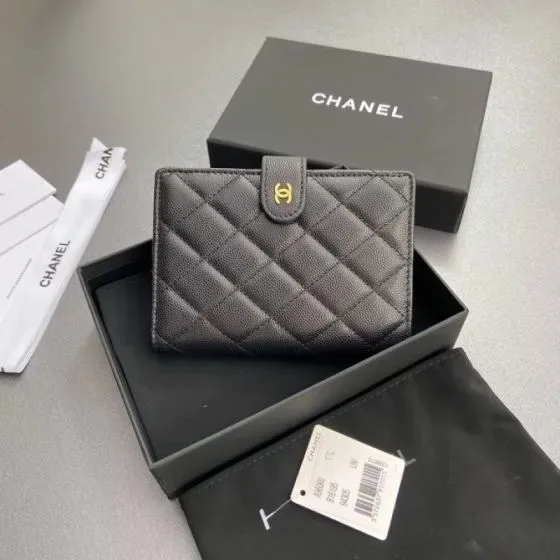 Chanel Diamond Quilted French Wallet Black Card Holder