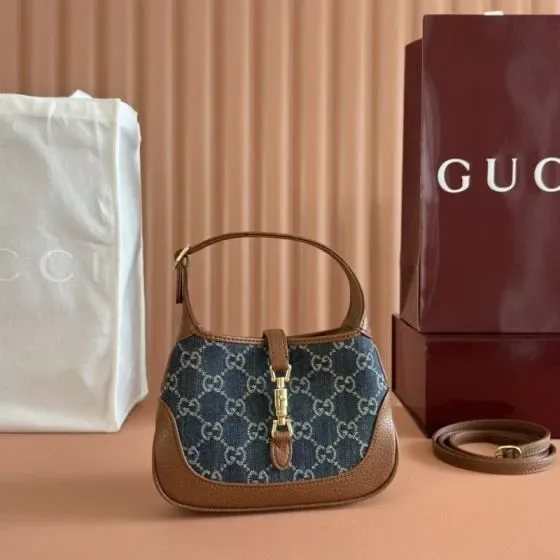 Gucci Jackie 1961 Mini Hobo Bag Denim Blue With Brown Leather Trim 19 13 3cm Hobo
