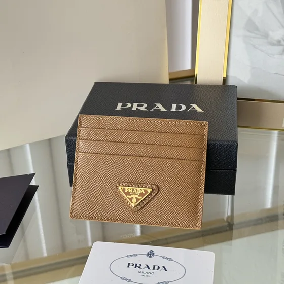 Prada Saffiano Metal Card Holder Camel Braun Card Holder