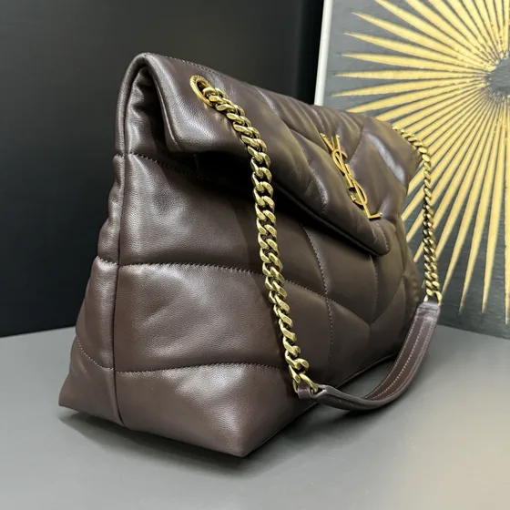 YSL Loulou Puffer Coffee Brown 35cm Shoulder Bag