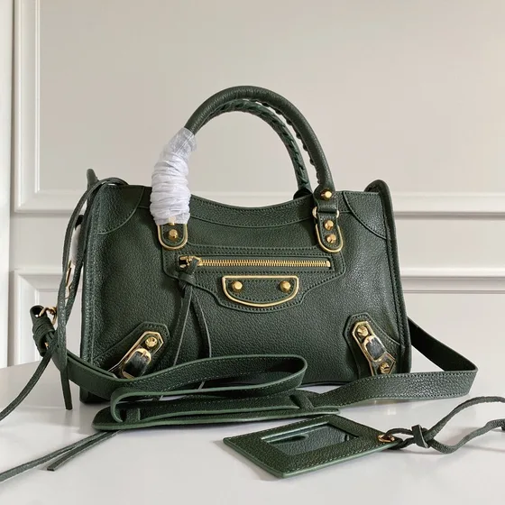 Balenciaga City Metallic Edge Dark Grøn Tophåndtag