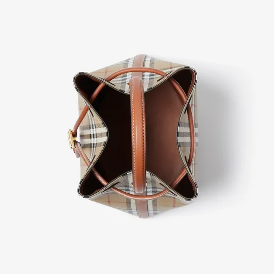 Burberry Check Drawstring Bucket Bag بيج/Briar بني 16 x 26 x 26cm Shoulder Bag