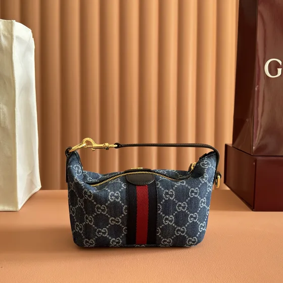 Gucci Ophidia Gg Mini Skuldertaske Blå Denim Skuldertaske