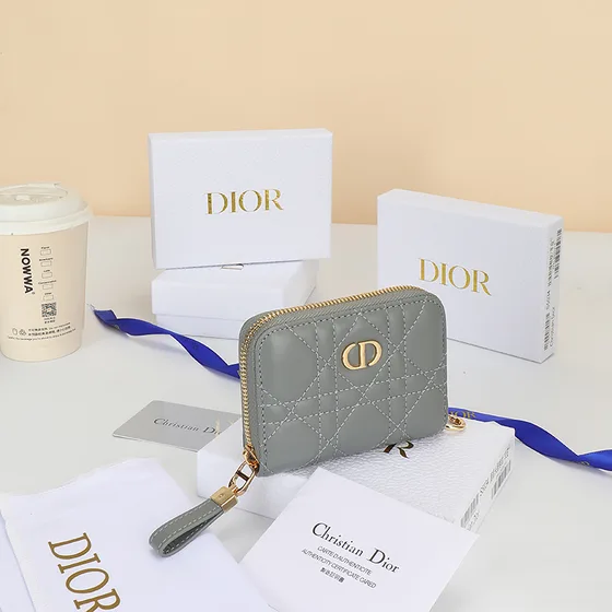 Dior Dior Caro Compact Zipped Wallet Gray Wallet