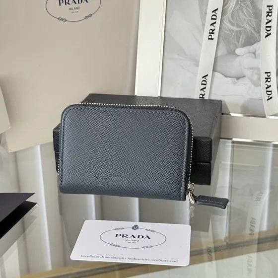 Prada Saffiano جلد Zip Around Coin Purse أسود Coin Purse