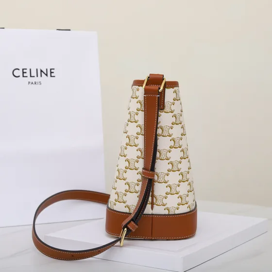Celine Triomphe Bolsa balde Branco/Marrom Bolsa de ombro/Crossbody