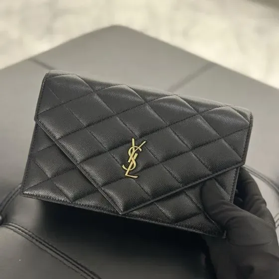YSL Cassandre Matelass Envelope Wallet Black Wallet