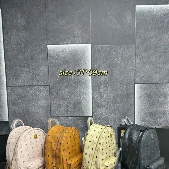 MCM Stark Side Studs Backpack Beige Pink Cognac Yellow Black 31 39cm Backpack