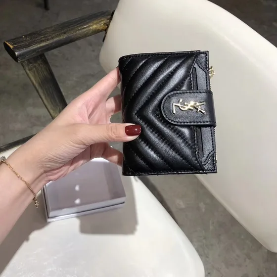 YSL Cassandre Matelassé Card Case With Zip Pocket Sort Card Holder