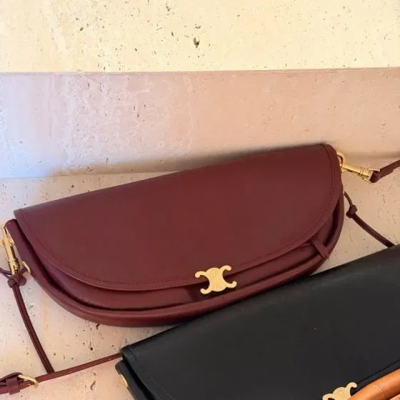 Celine Besace Triomphe Burgundy Shoulder Bag