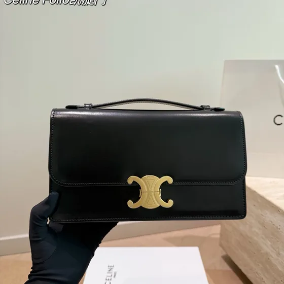 Celine Triomphe Folio Hitam/Coklat/Merah Top Handle