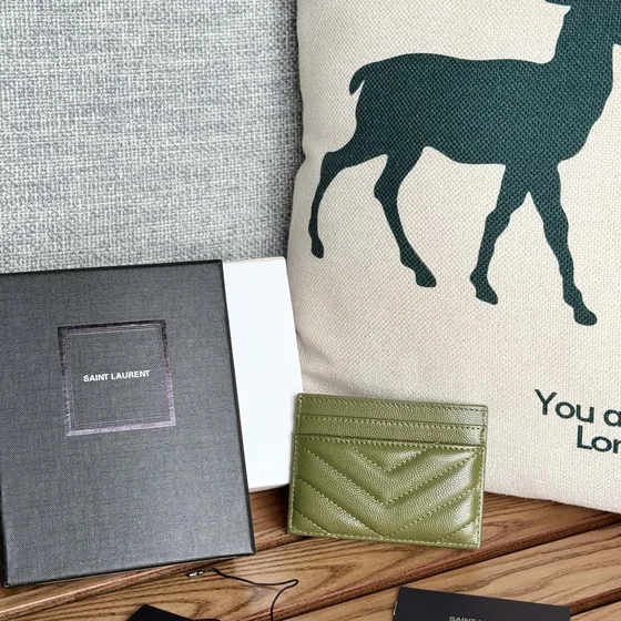 YSL Cassandre Matelassé Card Case Olive Grønn Card Holder