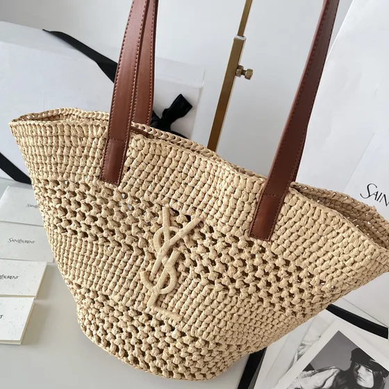 YSL Raffia Shoppertasche Beige/Braun Shoppertasche