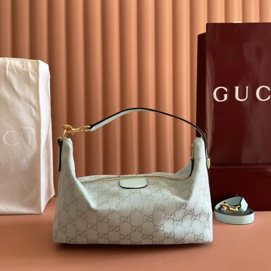 Gucci Gg Canvas Crossbody Hobo Light Blue Crossbody