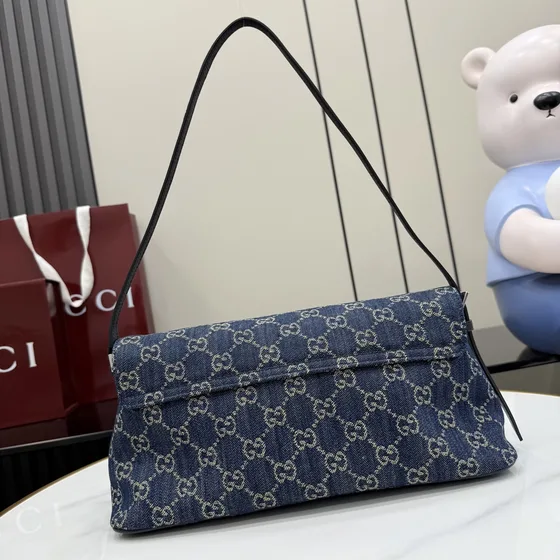 Gucci Gg Denim Shoulder Bag Dark Biru Denim Shoulder Bag